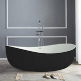 Desagüe central de resina de piedra para bañera independiente ovalada de 71" y rebosadero en blanco mate y negro