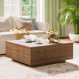 Table basse carrée minimaliste avec 4 tiroirs rangement table basse piédestal en bois