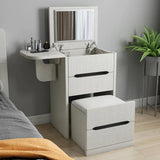 Nordic Flip Top White Makeup Vanity_mini avec tabouret et miroir