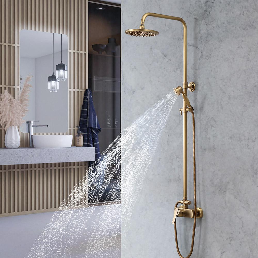 Black Exposed Rainfall Shower System with Handshower & Stone Rack Solid  Brass
