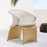Hofer Outdoor Rattan Patio Armchair with White Cushion Arched Bottom Low-Back