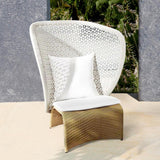 Hofer Rattan Outdoor Wingback Chair with White Cushion Pillow with Arched Bottom