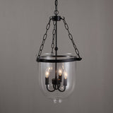 Retro Rustic Clear Glass Shade Bell Jar Pendant Light with 3 Candle Lights Black Metal