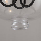 Rétros Rustic Glass Glass Shade Bell Pindant Pendante Light avec 3 bougettes en métal noir