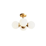 Brass 4-Light Semi-Flush Mount Ceiling Light Globe Shade Mini Chandelier Ceiling Light