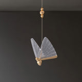 Lámpara colgante única mariposa LED transparente y dorada