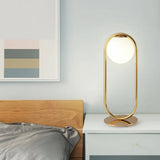 Lámpara de mesa de globo de cristal blanco de metal dorado LED para dormitorio