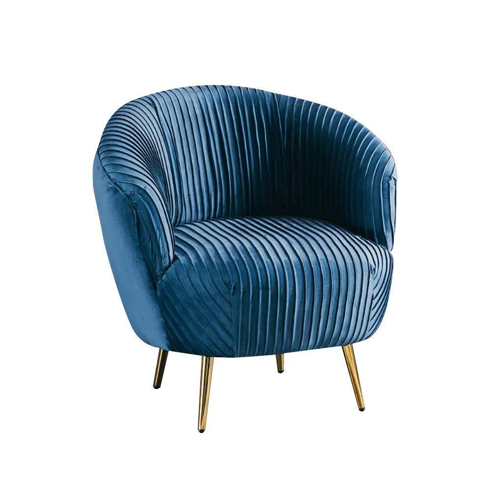 Blue Velvet Accent Chair Upholstered Arm Chair with Metal Legs in Gold-Richsoul-Chairs &amp; Recliners,Furniture,Living Room Furniture