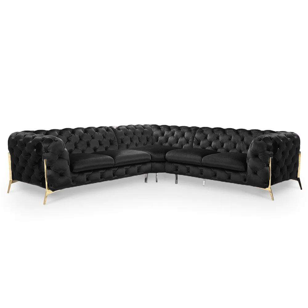 Modern Sofa Sectionals Velvet Upholstered Sofa Chesterfield Sofa in Metal Legs Black-Richsoul-Furniture,Living Room Furniture,Sectionals