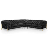 Modern Sofa Sectionals Velvet Upholstered Sofa Chesterfield Sofa in Metal Legs Black-Richsoul-Furniture,Living Room Furniture,Sectionals