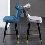 Gray Counter Height Bar Stool Velvet Upholstery with Tufted Back Set of 2