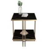 Black Stone Top Side Table with Storage and Geometric Gold Frame-Richsoul-End &amp; Side Tables,Furniture,Living Room Furniture