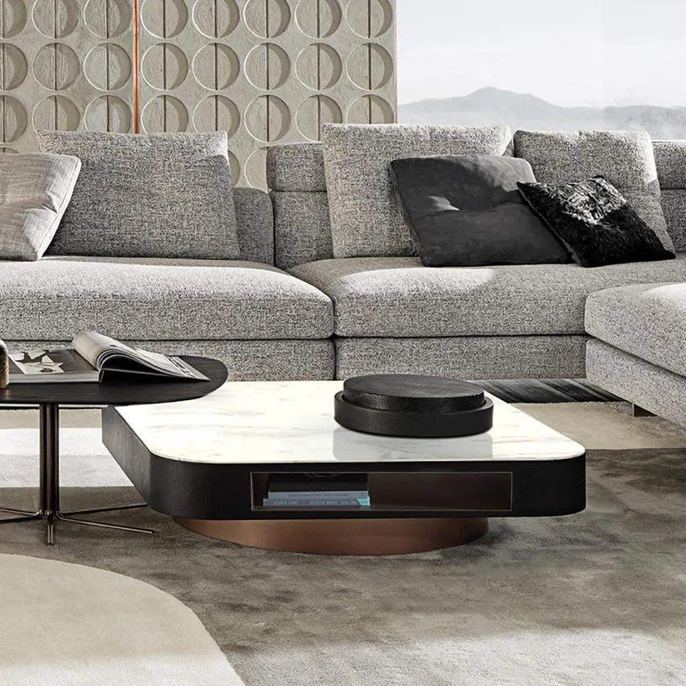 White Round Coffee Table with Storage Modern Accent Table Marble Top Style B-Richsoul-Coffee Tables,Furniture,Living Room Furniture