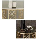 White End Table with Storage Marble Side Table Metal in Gold-Richsoul-End &amp; Side Tables,Furniture,Living Room Furniture