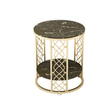 White End Table with Storage Marble Side Table Metal in Gold-Richsoul-End &amp; Side Tables,Furniture,Living Room Furniture