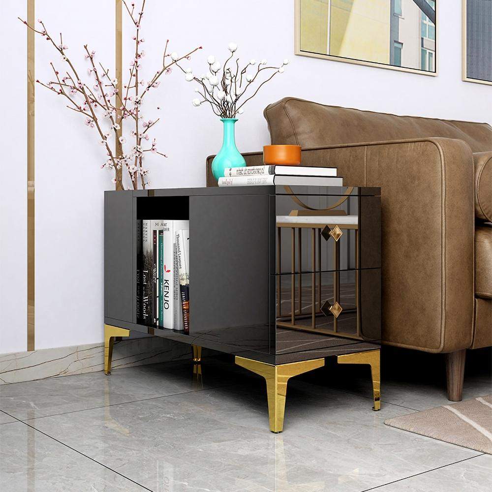 Black End Table with Storage Side Table Metal-Richsoul-End &amp; Side Tables,Furniture,Living Room Furniture