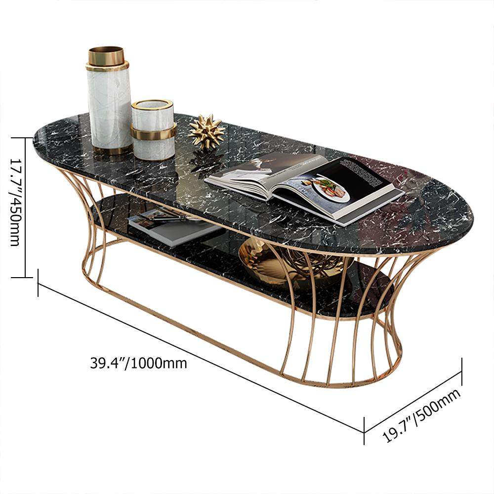 Modern Marble Coffee Table with Shelf Metal Frame White-Richsoul-Coffee Tables,Furniture,Living Room Furniture