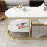 Modern Marble Coffee Table with Drawers & Shelf in White-Richsoul-Coffee Tables,Furniture,Living Room Furniture
