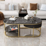 Modern Marble Coffee Table with Drawers & Shelf in White-Richsoul-Coffee Tables,Furniture,Living Room Furniture