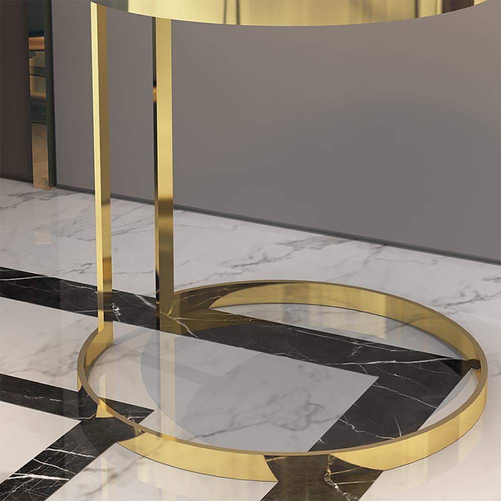Black Round Marble Side Table with Gold Stainless Steel Frame-End &amp; Side Tables,Furniture,Living Room Furniture