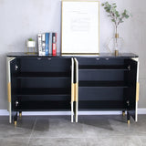 Modernes silberfarbenes Buffet-Sideboard mit Türen und Regalen, Küchenschrank, Gold-Finish, groß