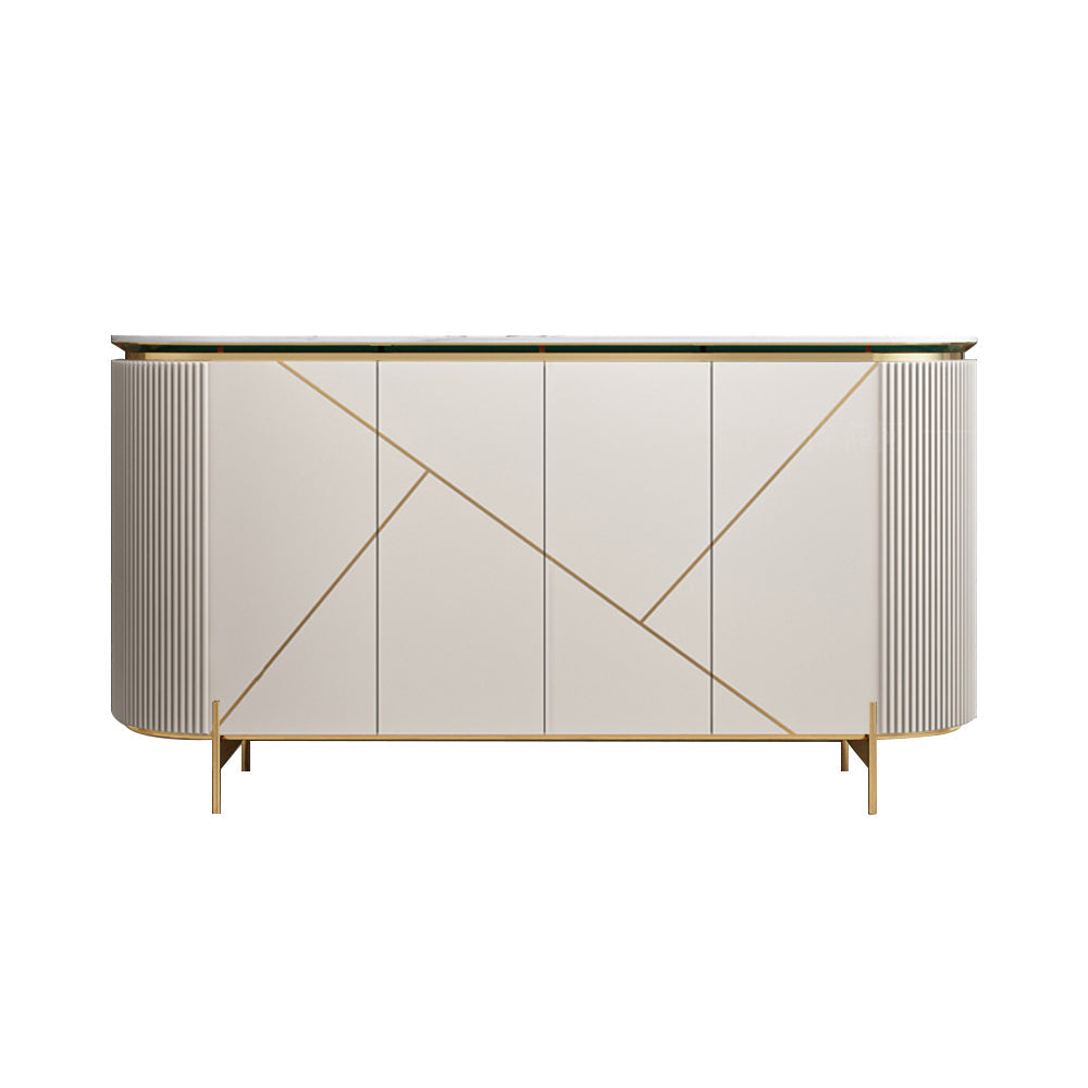 59" Modern White Sideboard Buffet Faux Marble Top with 4 Doors 2 Shelves in Gold
