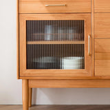 Nordic Natural Wood Sideboard with Glass Doors & 4 Drawers & Adjustable Shelf in Large