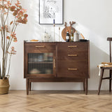 Nordic Natural Wood Sideboard with Glass Doors & 4 Drawers & Adjustable Shelf in Large