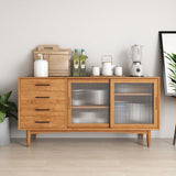 Nordic Natural Sideboard Buffet with 2 Glass Doors & 4 Drawers & 1 Shelf in Small