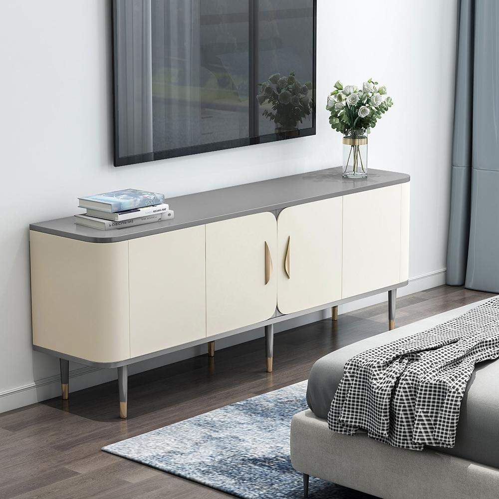 Modern White & Gray TV Stand Rectangle Media Stand TV Console with 4 Doors in Small-Richsoul-Furniture,Living Room Furniture,TV Stands