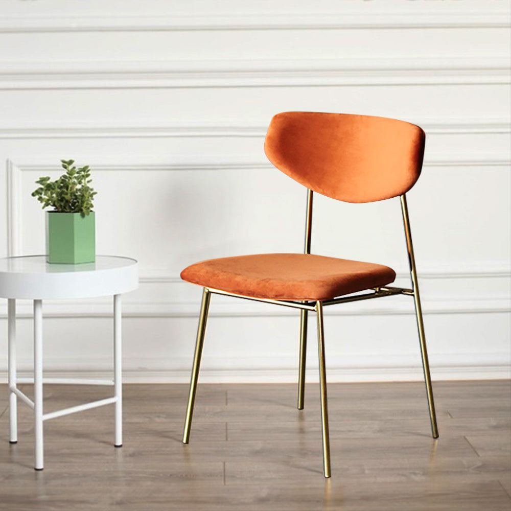 Modern Orange Upholstered Dining Chair Armless Dinging Chair Set of 2 in Gold