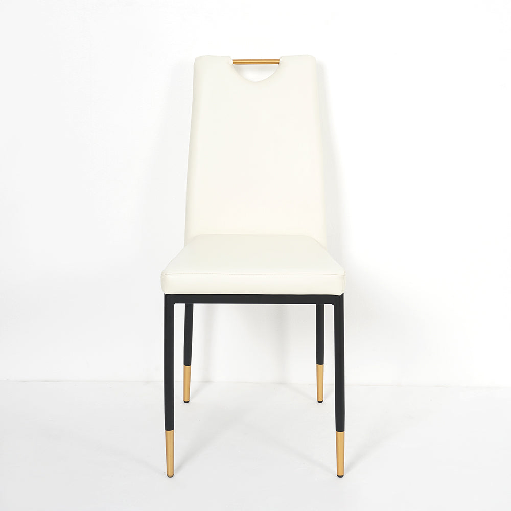 Modern Upholstered Dining Chair in Off-White Set of 2 with Carbon Steel Legs