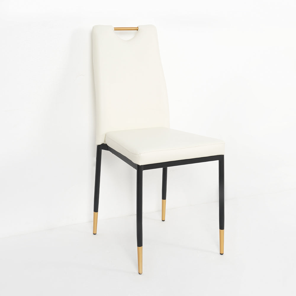 Modern Upholstered Dining Chair in Off-White Set of 2 with Carbon Steel Legs