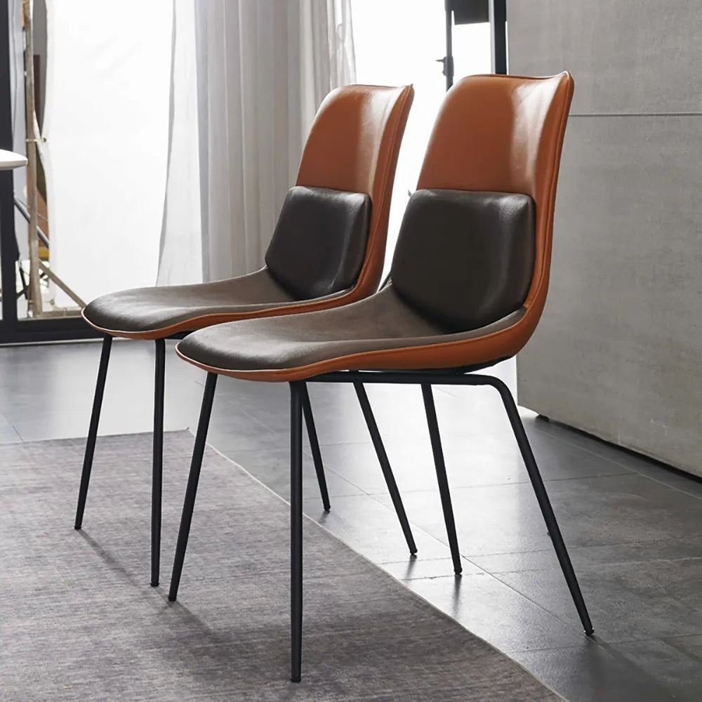 Blue Modern PU Leather Upholstered Dining Chair in Carbon Steel Legs Set of 2