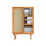 Gabinete nórdico natural con 2 puertas tejidas de mimbre de vidrio y 2 estantes en tamaño pequeño