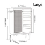 Gabinete nórdico natural con 2 puertas tejidas de mimbre de vidrio y 2 estantes en tamaño pequeño