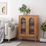 Nordic Natural Cabinet 2-Shelf Bookcase with 2 Glass Doors-Bookcases &amp; Bookshelves,Furniture,Office Furniture