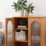 Nordic Natural Cabinet 2-Shelf Bookcase with 2 Glass Doors-Bookcases &amp; Bookshelves,Furniture,Office Furniture