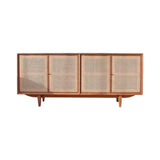 63" Nordic Natural Sideboard Buffet Rattan Kitchen Cabinet 4 Doors 4 Shelves in Small