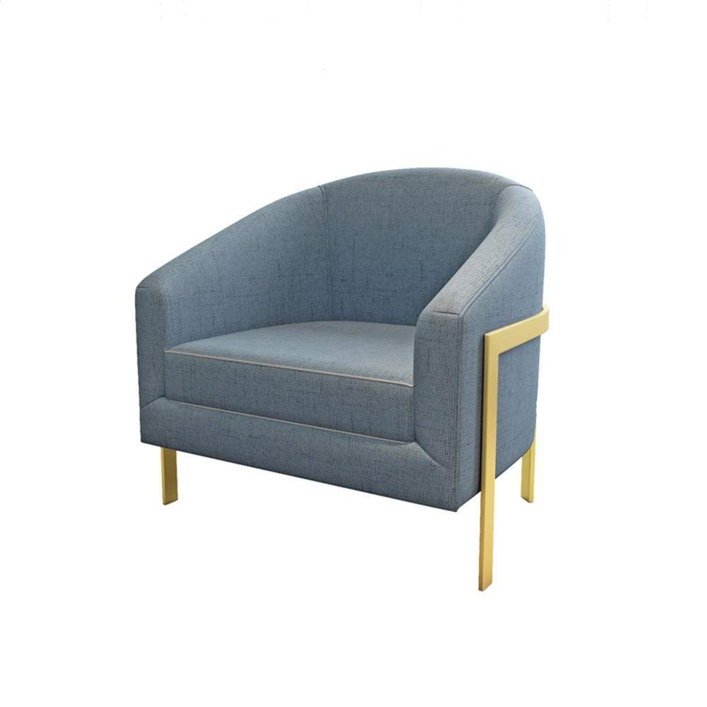 Blue Modern Accent Chair Cotton & Linen Upholstered Metal in Gold-Richsoul-Chairs &amp; Recliners,Furniture,Living Room Furniture