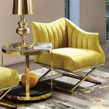 Nordic Accent Chair Velvet Upholstered in Gold Legs Style in B Right Side Chair