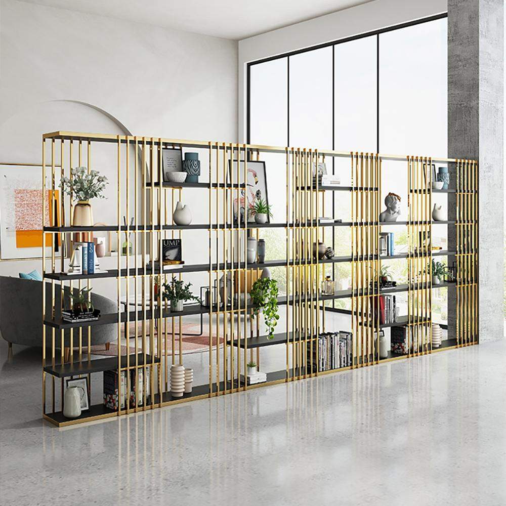 Modern Display 6-Tiered Etagere Bookshelf in Gold & Black-Bookcases &amp; Bookshelves,Furniture,Office Furniture
