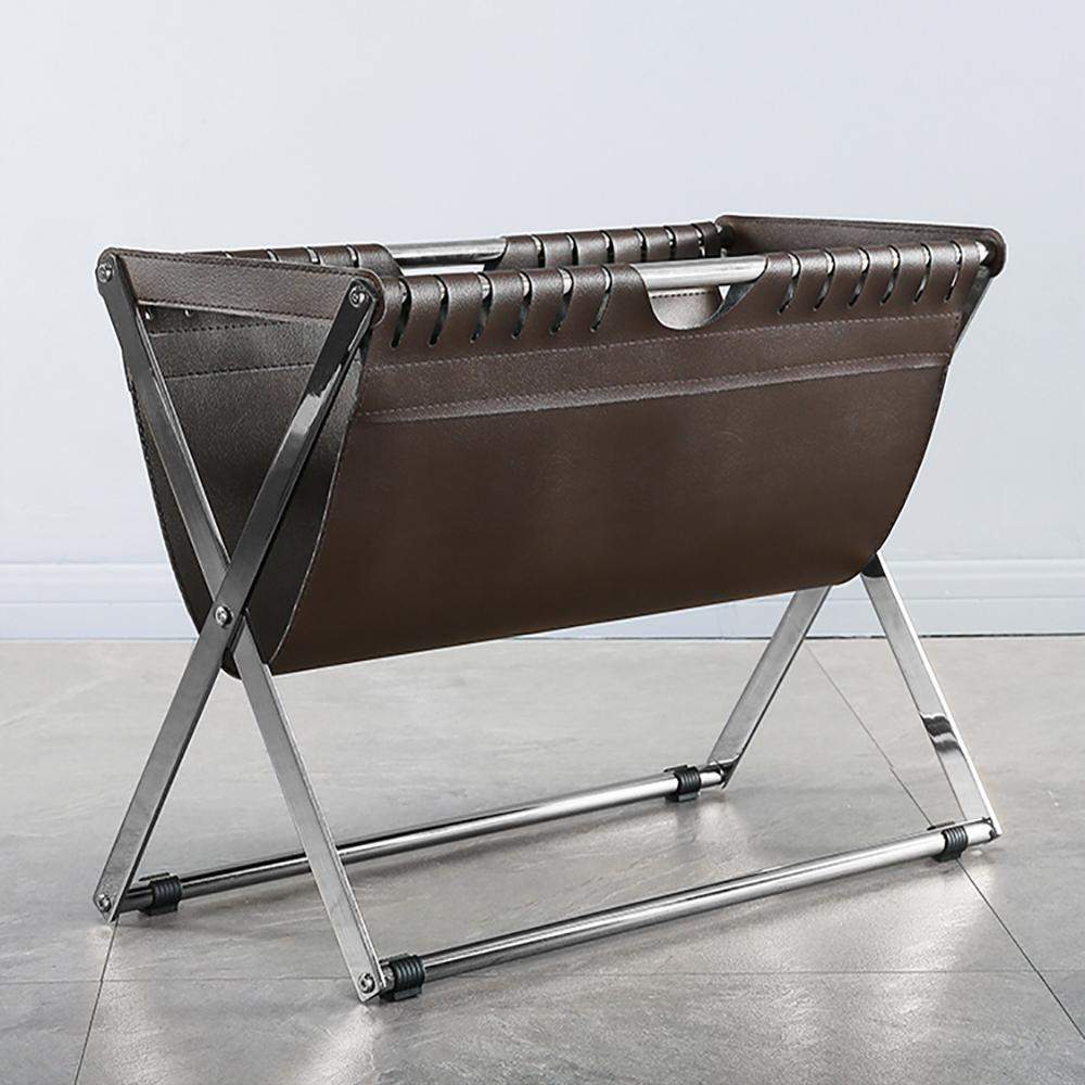 Modern Magazine Rack in Leather and Steel Brown-Furniture,Magazine Racks,Office Furniture