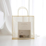 Gold Contemporary Metal Magazine Rack with Handle for Bedroom in Metal