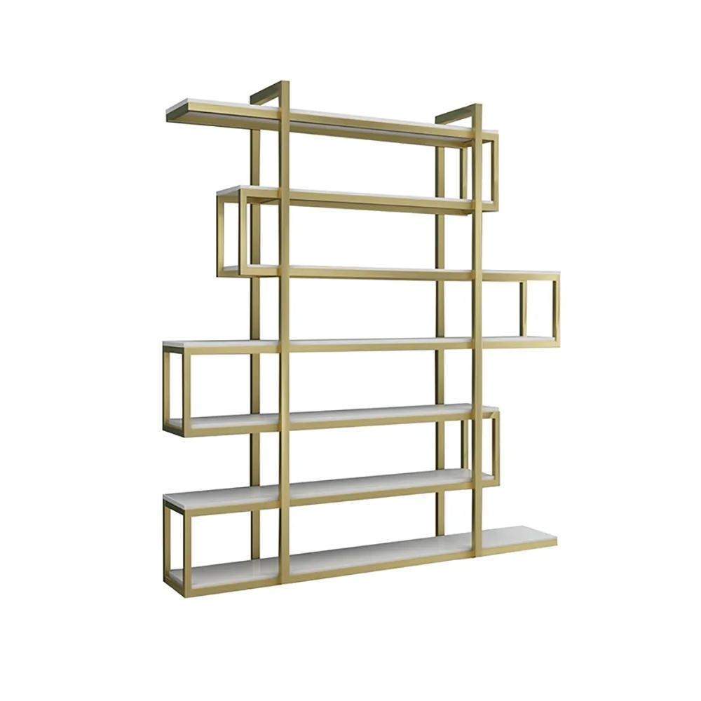78" Minimalism 6-Tiered Etagere Bookshelf in Gold & White-Bookcases &amp; Bookshelves,Furniture,Office Furniture