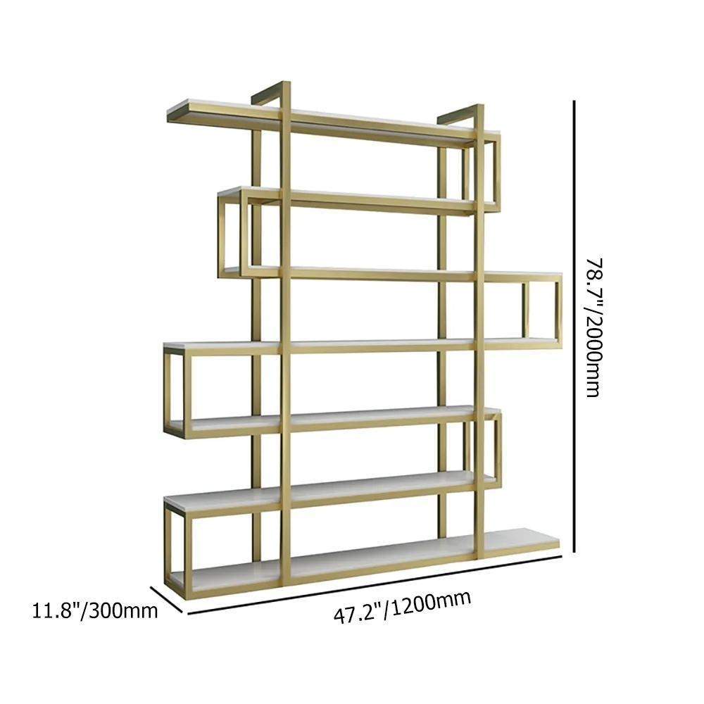 78" Minimalism 6-Tiered Etagere Bookshelf in Gold & White-Bookcases &amp; Bookshelves,Furniture,Office Furniture