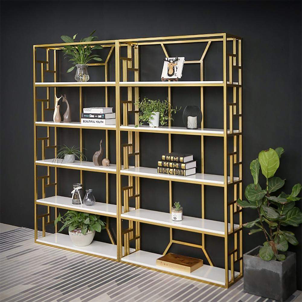 70.9" Contemporary Etagere Bookshelf in Gold & White-Bookcases &amp; Bookshelves,Furniture,Office Furniture