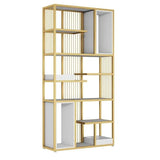70.9" Contemporary Geometric Bookshelf Gold & White 8-Tiered-Bookcases &amp; Bookshelves,Furniture,Office Furniture