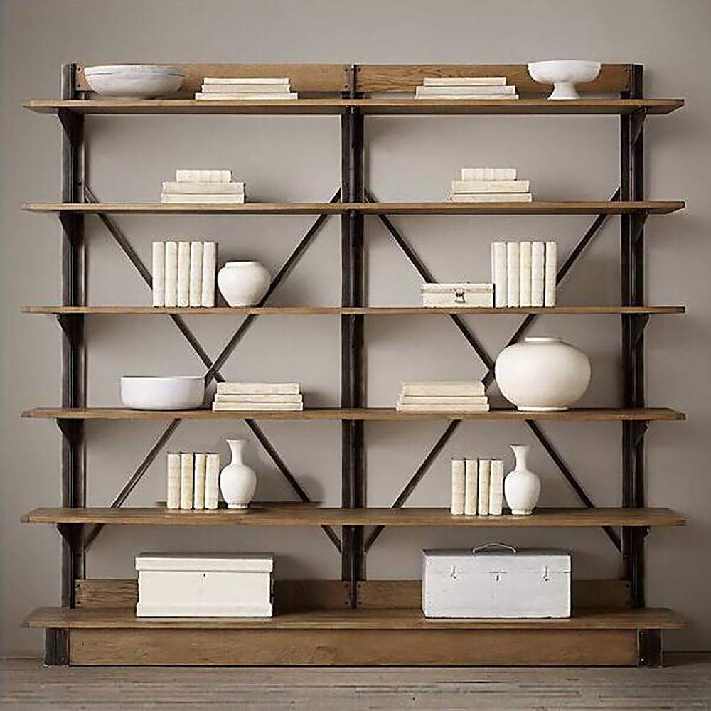Industrial 6-Tiered Etagere Bookshelf in Black & Natural-Bookcases &amp; Bookshelves,Furniture,Office Furniture