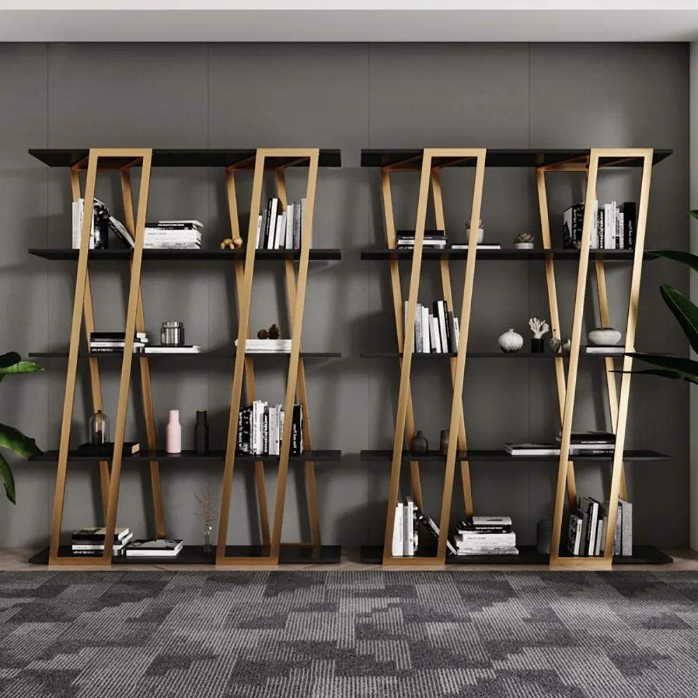 Contemporary Parallel Wehomz Gold Bookshelf in – Black & Etagere
